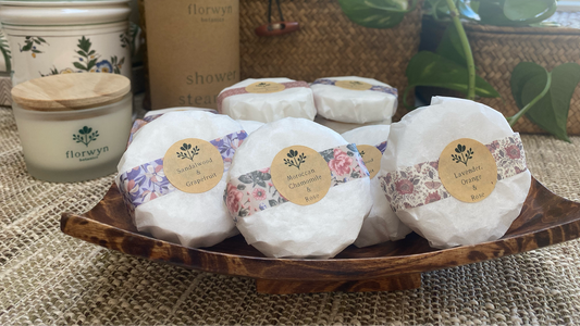 florwyn aromatherapy shower steamers (4 or 8 pucks)